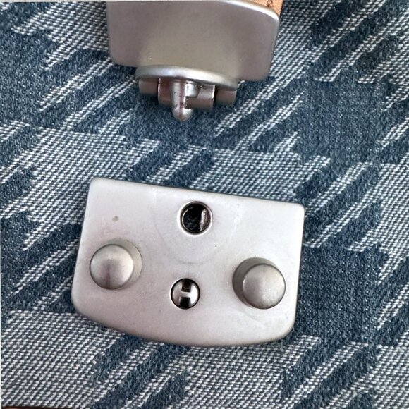 Gaetano Navarra Houndstooth Plaid Jacquard Canvas Leather Shoulder Bag Stud Y2K - Picture 7 of 7